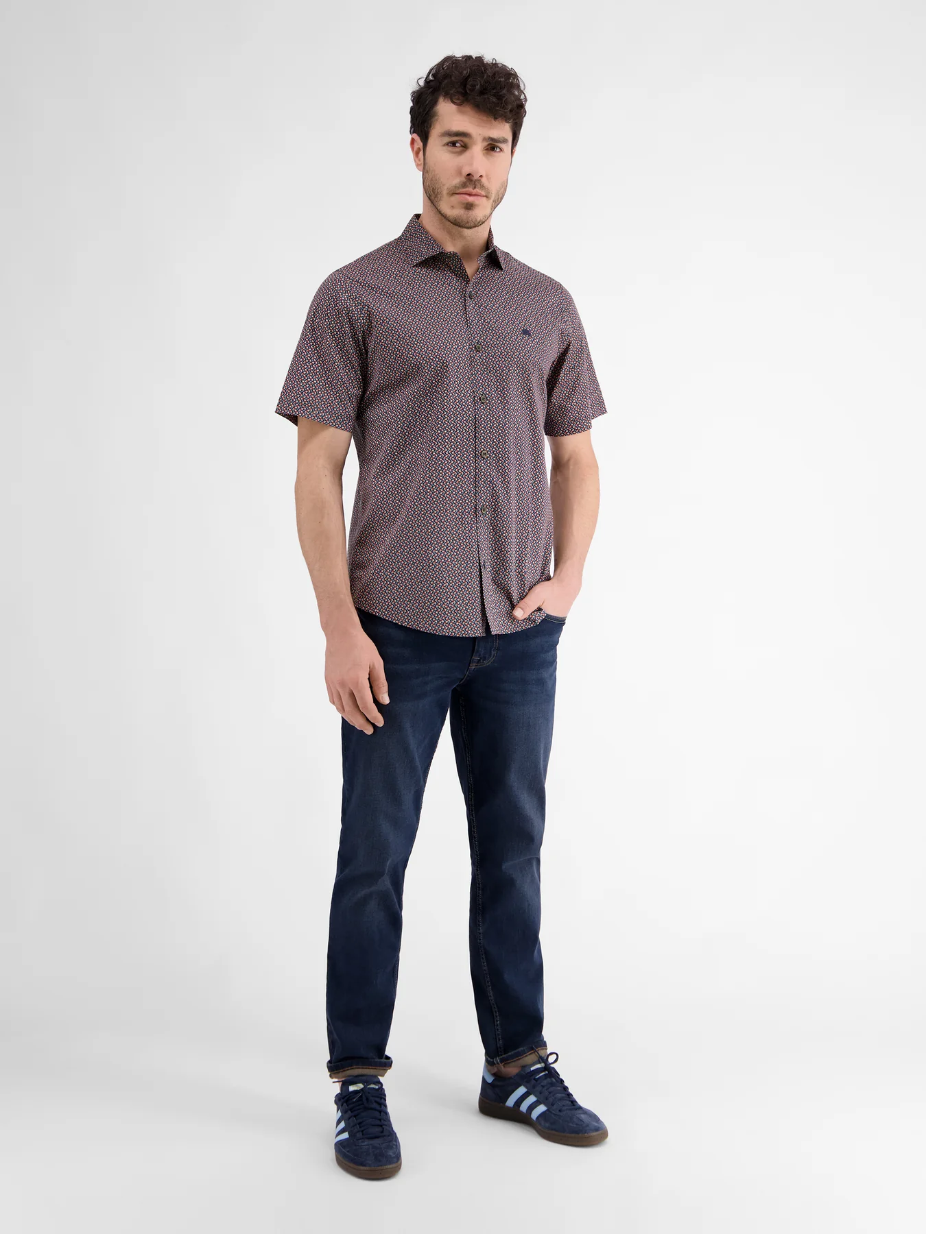 Lerros Short Sleeve Shirt with Geometric Print - Classic Navy