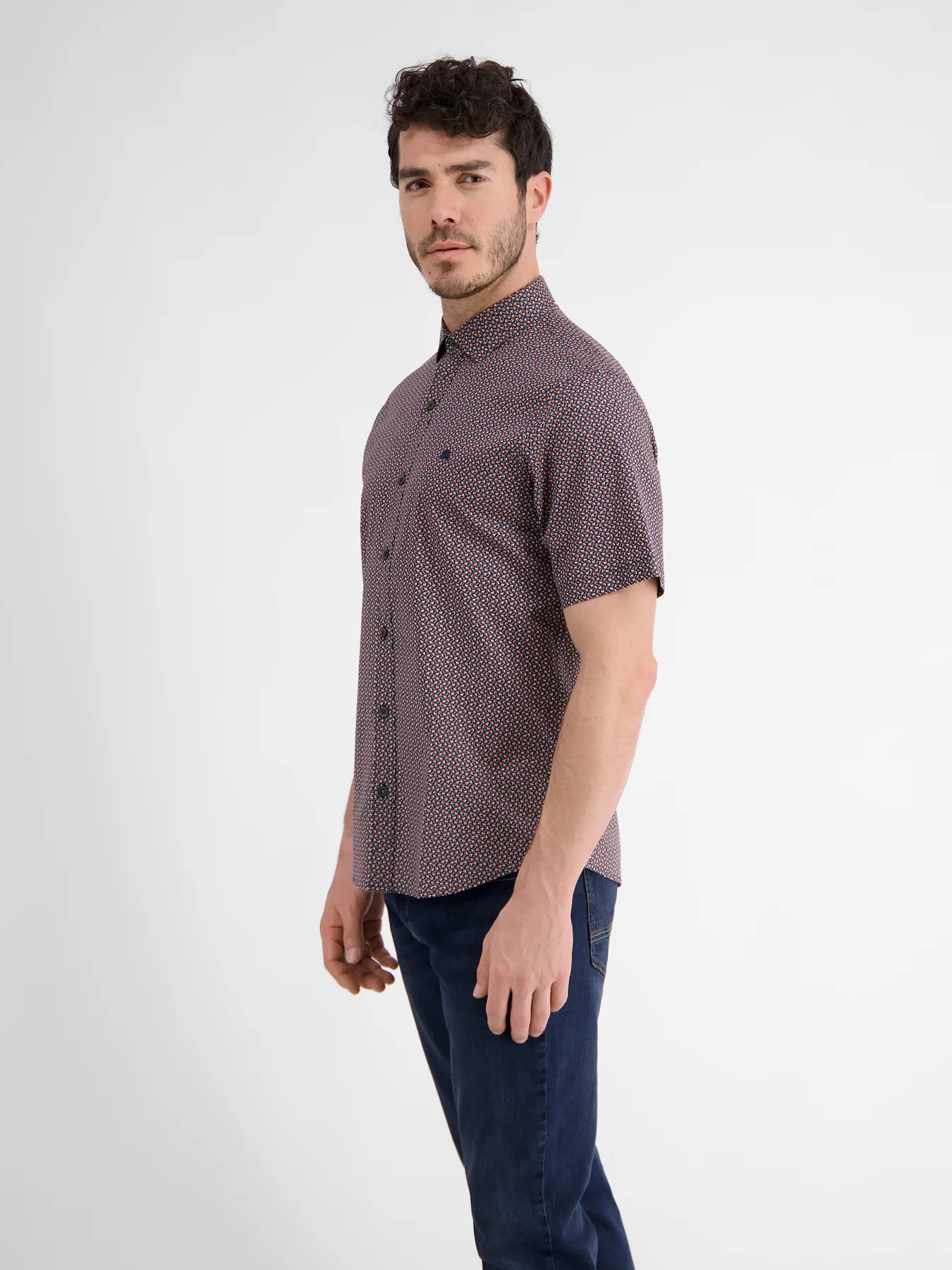 Lerros Short Sleeve Shirt with Geometric Print - Classic Navy
