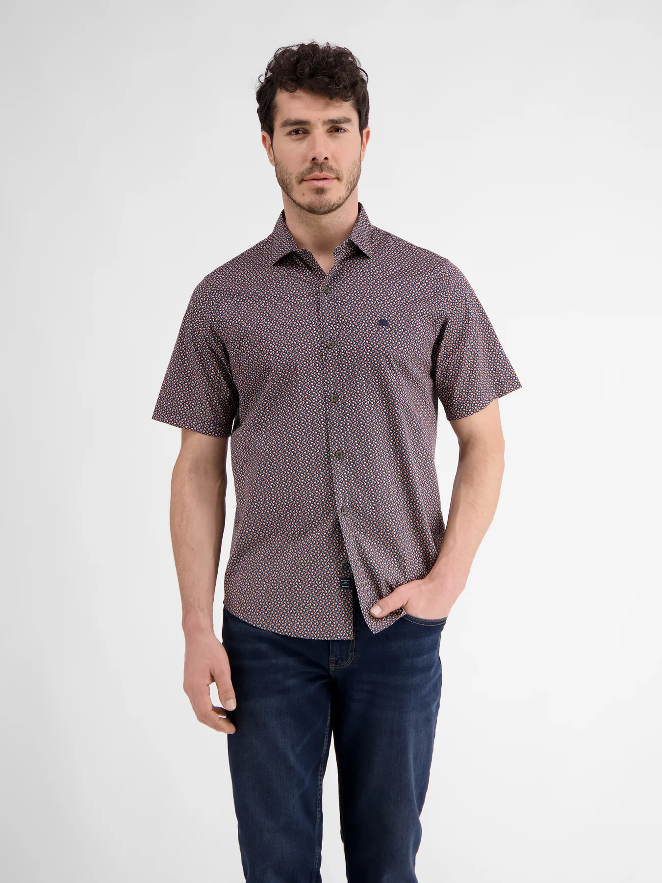 Lerros Short Sleeve Shirt with Geometric Print - Classic Navy