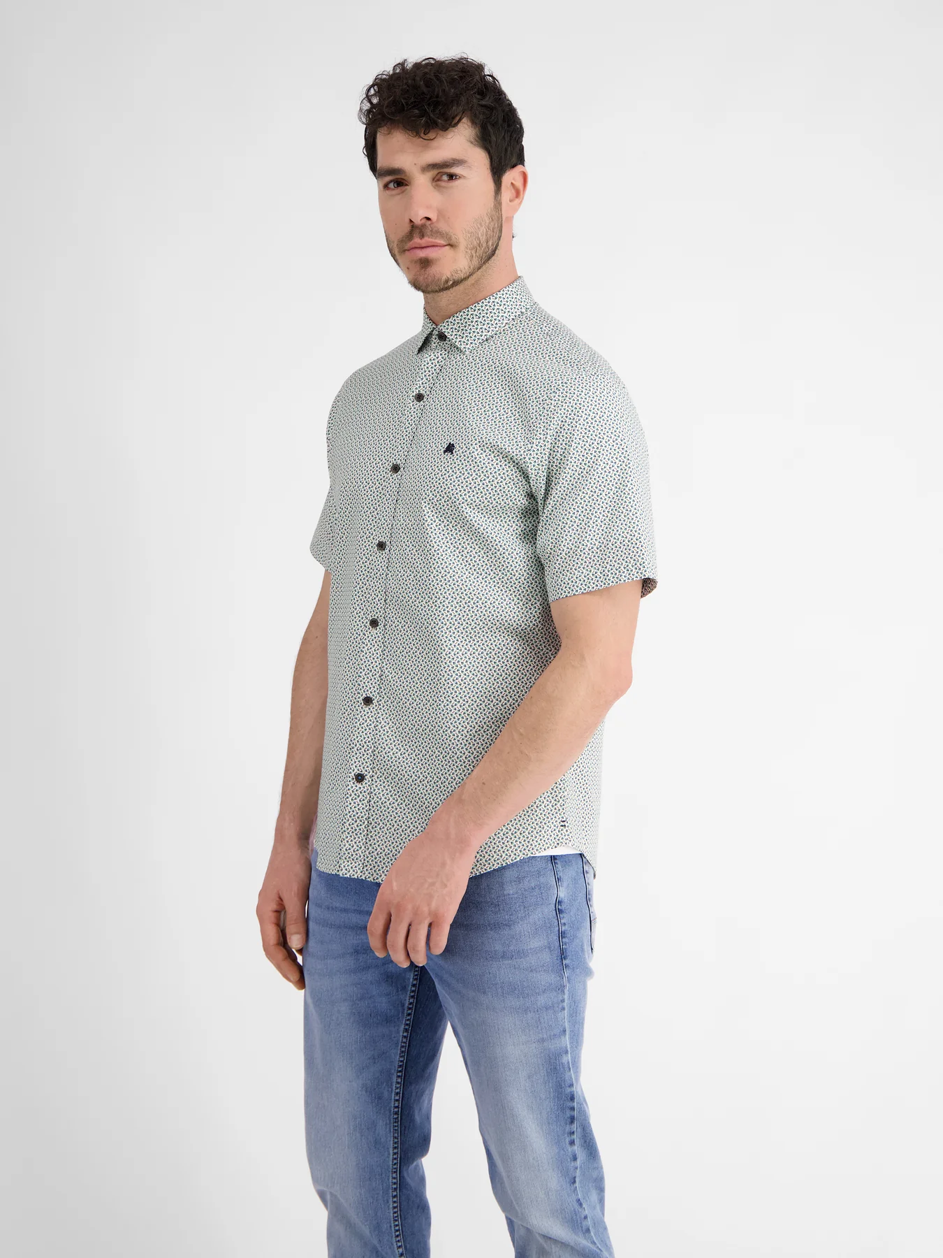 Lerros Kurzarmhemd mit Grafikmuster - Coastal Sea Blue