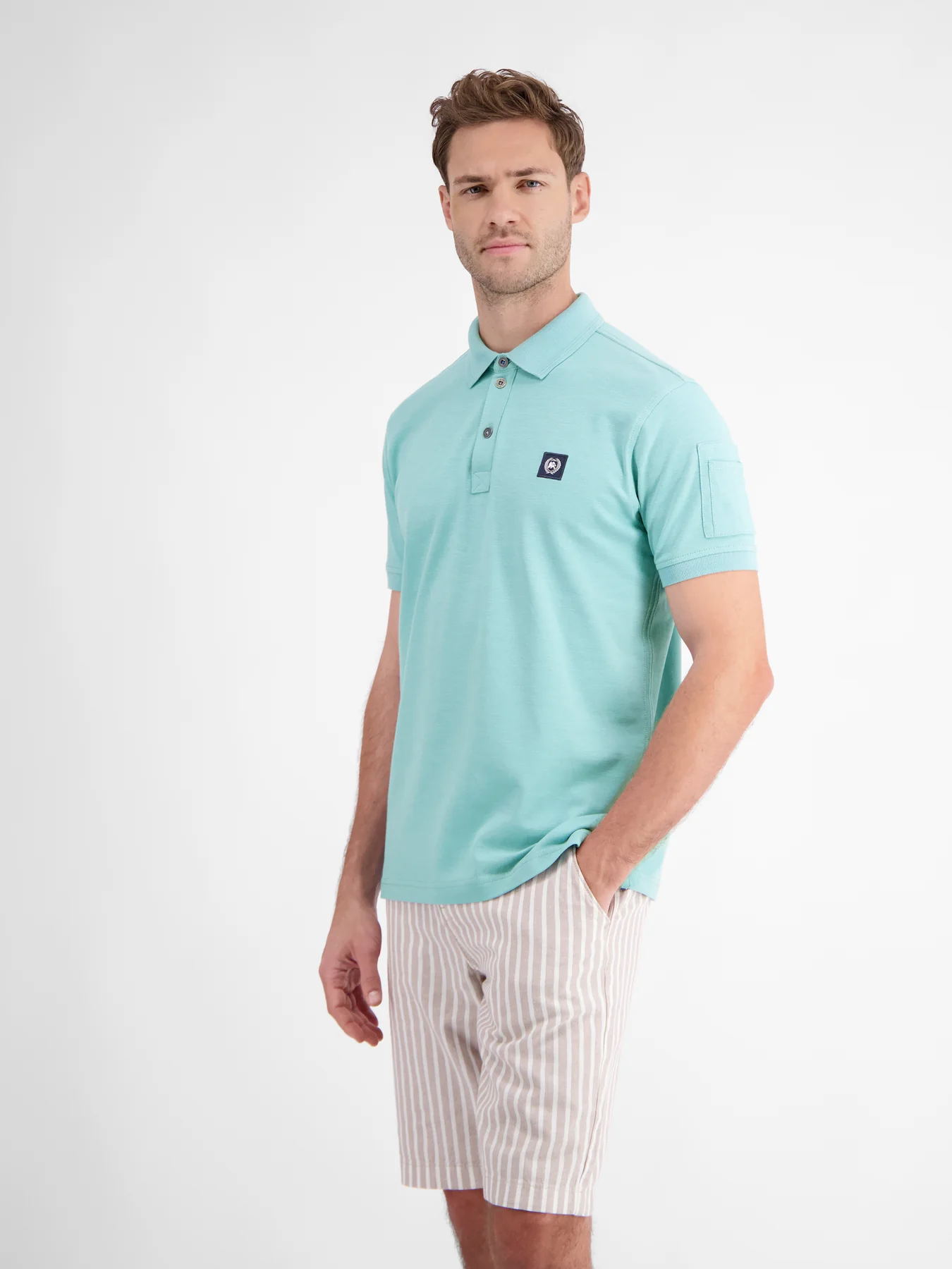 Lerros Poloshirt in Unifarbe - Coastal Sea Blue