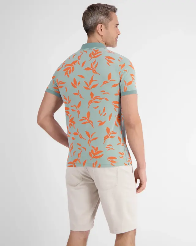 Lerros Poloshirt with Floral Print - Coastal Sea Blue