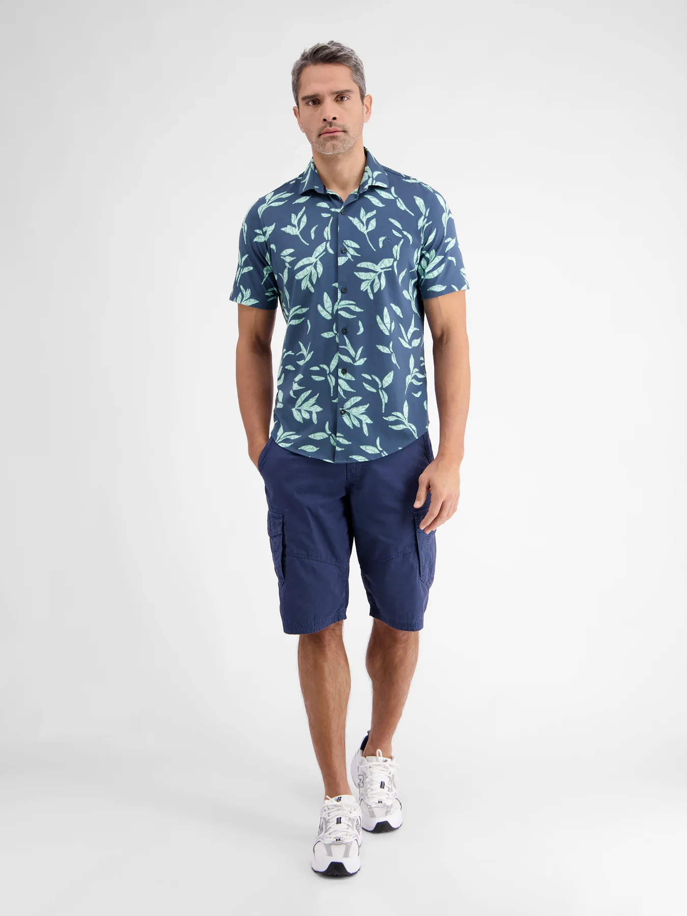 Lerros Jersey Kurzarmhemd Blumenmuster - Storm Blue