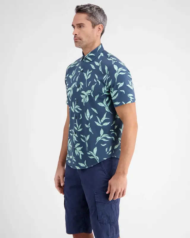 Lerros Jersey Kurzarmhemd Blumenmuster - Storm Blue