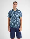 Lerros Jersey Overhemd Korte Mouw met Bloemenprint - Storm Blue