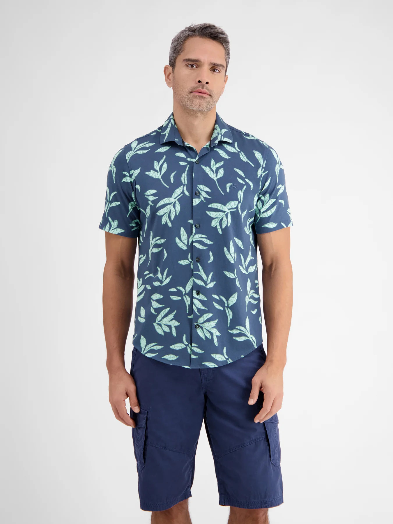 Lerros Jersey Kurzarmhemd Blumenmuster - Storm Blue