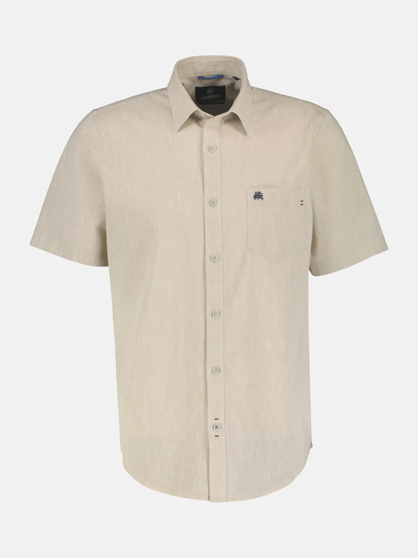 Lerros Katoen/Linnenmix Overhemd met Korte Mouw - Light Dune