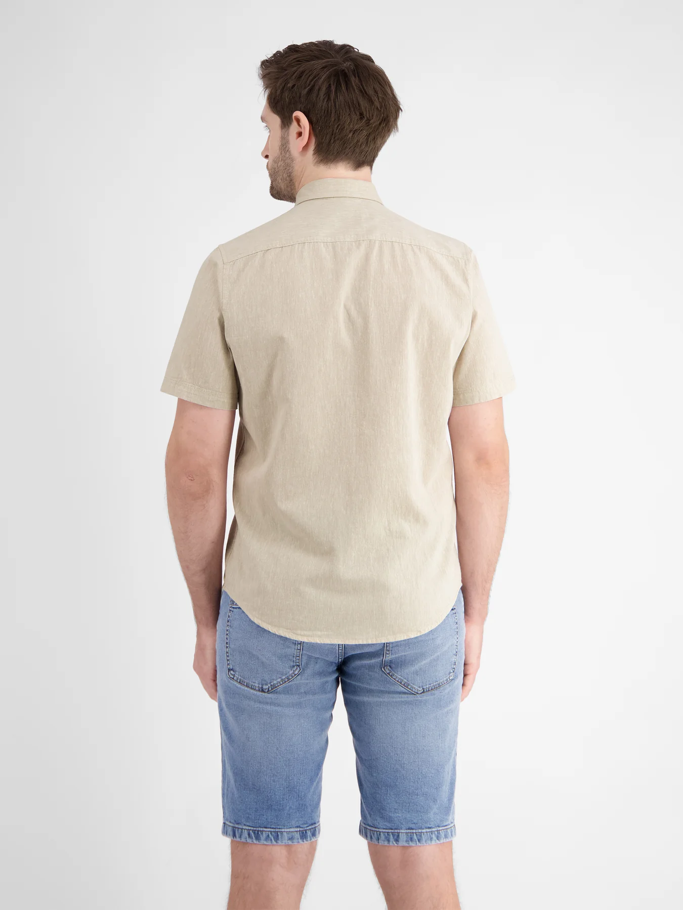 Lerros Katoen/Linnenmix Overhemd met Korte Mouw - Light Dune