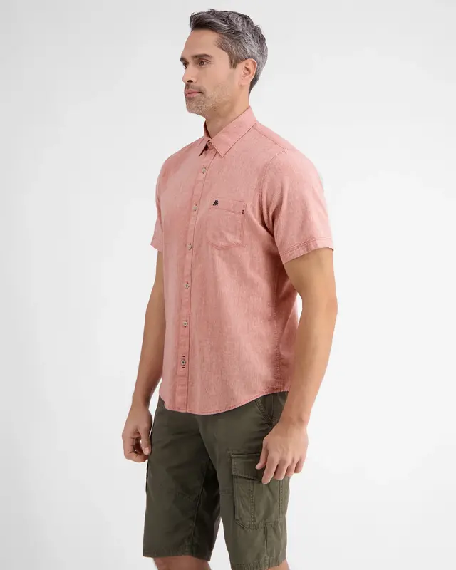 Lerros Katoen/Linnenmix Overhemd met Korte Mouw - Deep Coral Red