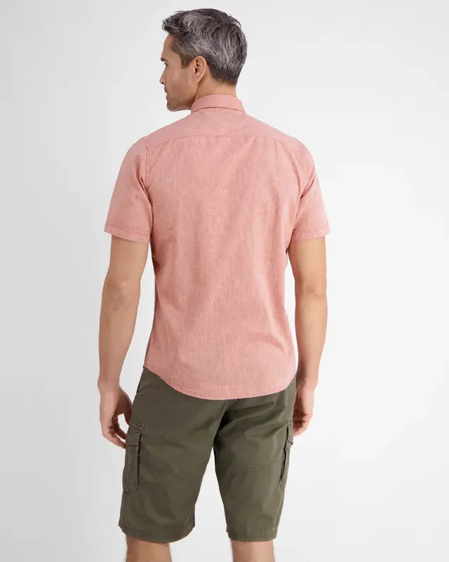 Lerros Katoen/Linnenmix Overhemd met Korte Mouw - Deep Coral Red