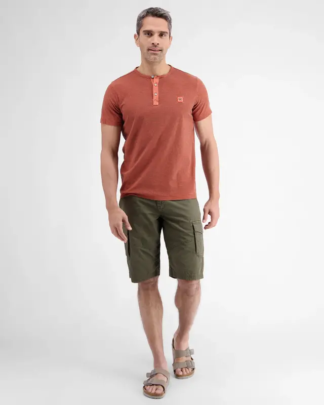 Lerros Serafino Shirt met Fineliner Strepen - Deep Coral Red