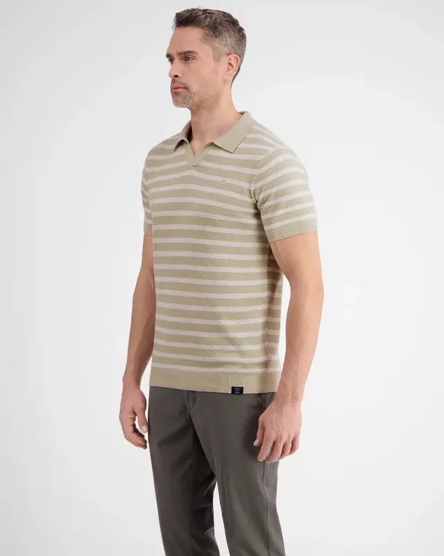 Lerros Jersey Poloshirt with Stripes - Light Dune Beige