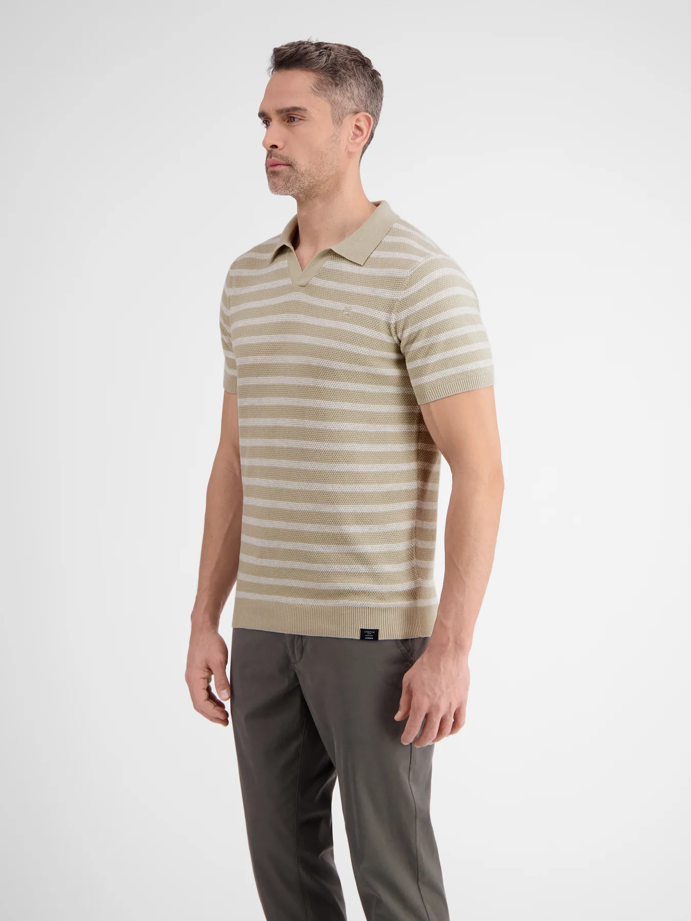 Lerros Jersey Poloshirt with Stripes - Light Dune Beige