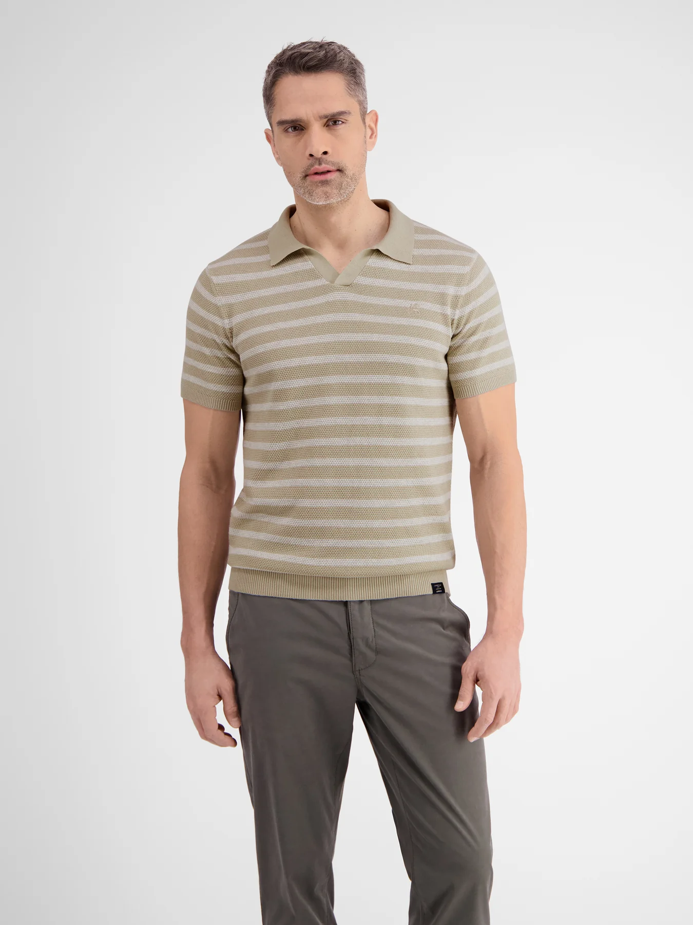 Lerros Jersey Poloshirt mit Streifen - Light Dune Beige