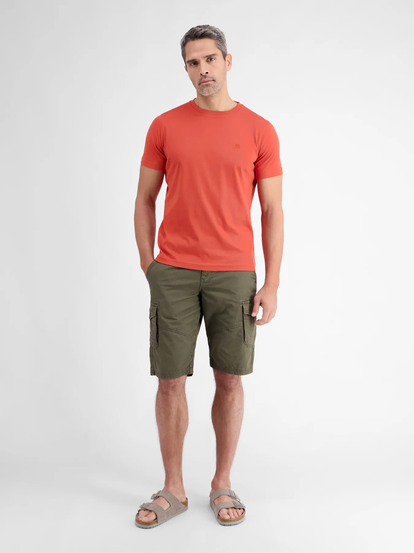 Lerros T-Shirt with Round Neckline - Deep Coral Red