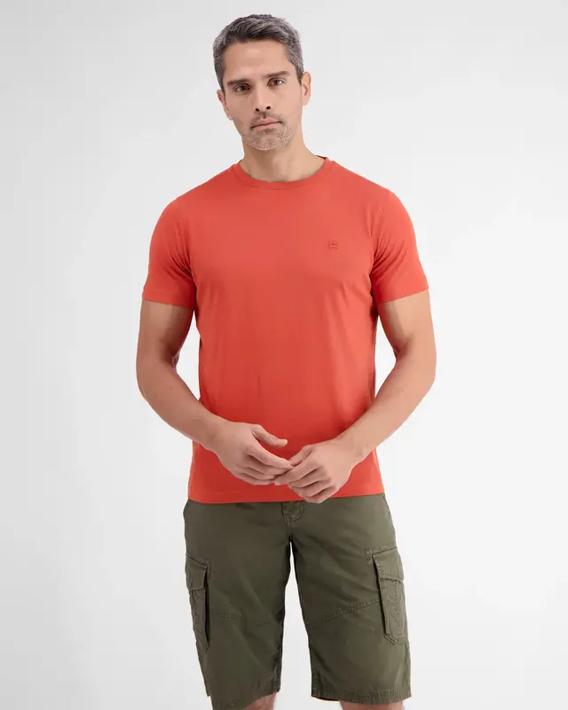 Lerros Basic T-Shirt met Ronde Hals - Deep Coral Red