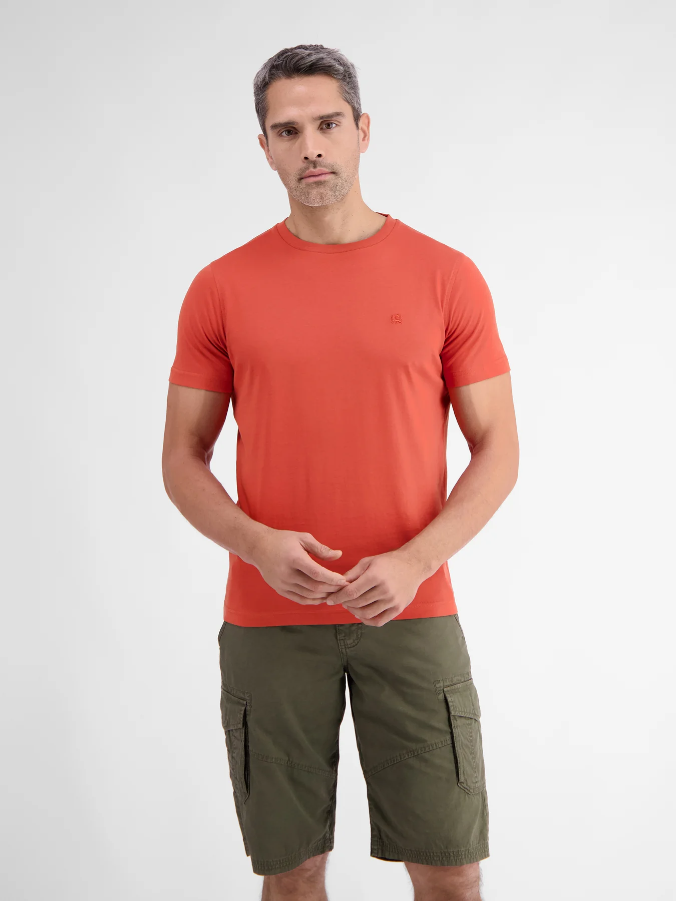 Lerros T-Shirt with Round Neckline - Deep Coral Red