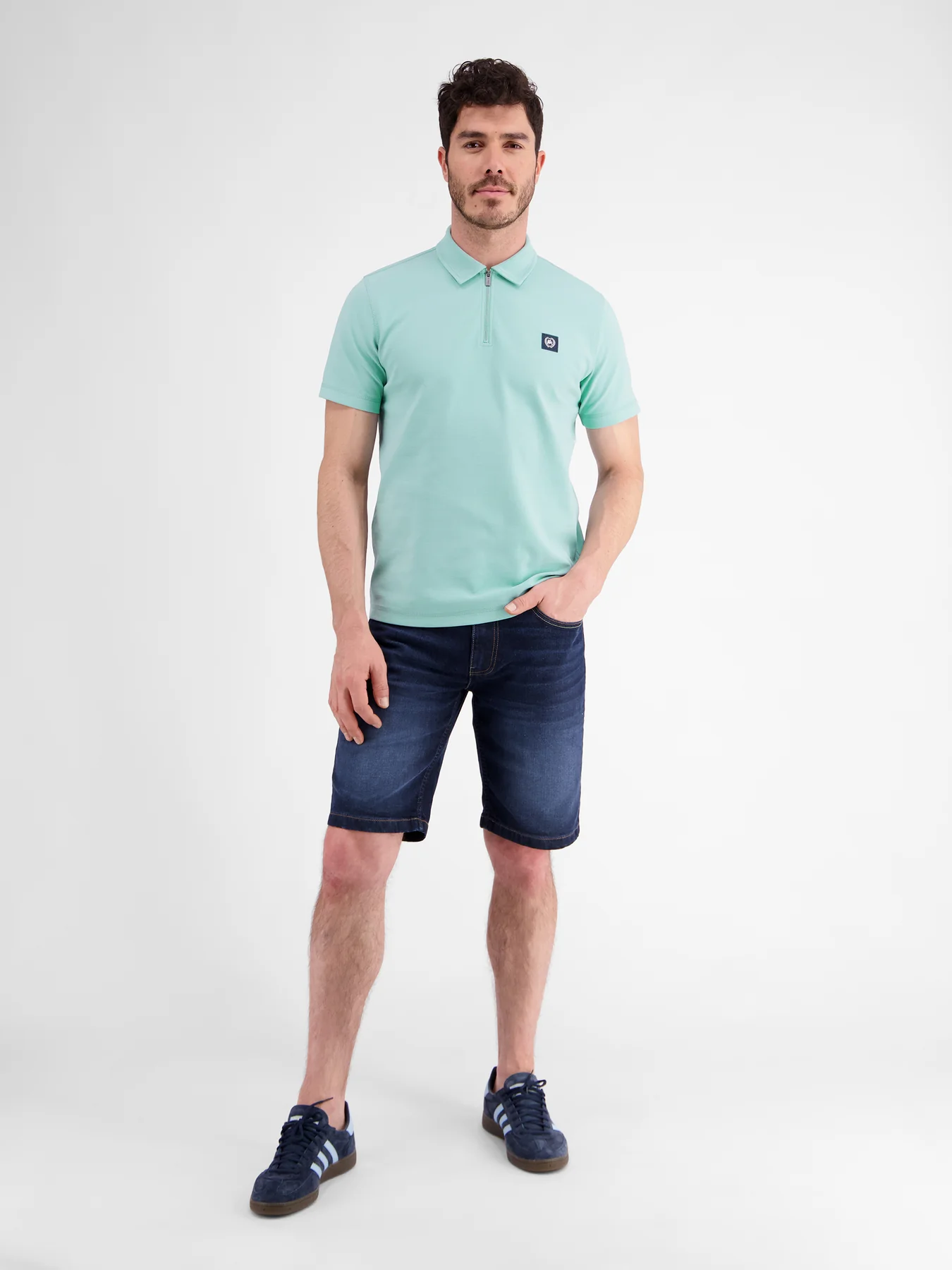 Lerros Poloshirt with Zipper - Coastal Sea Blue