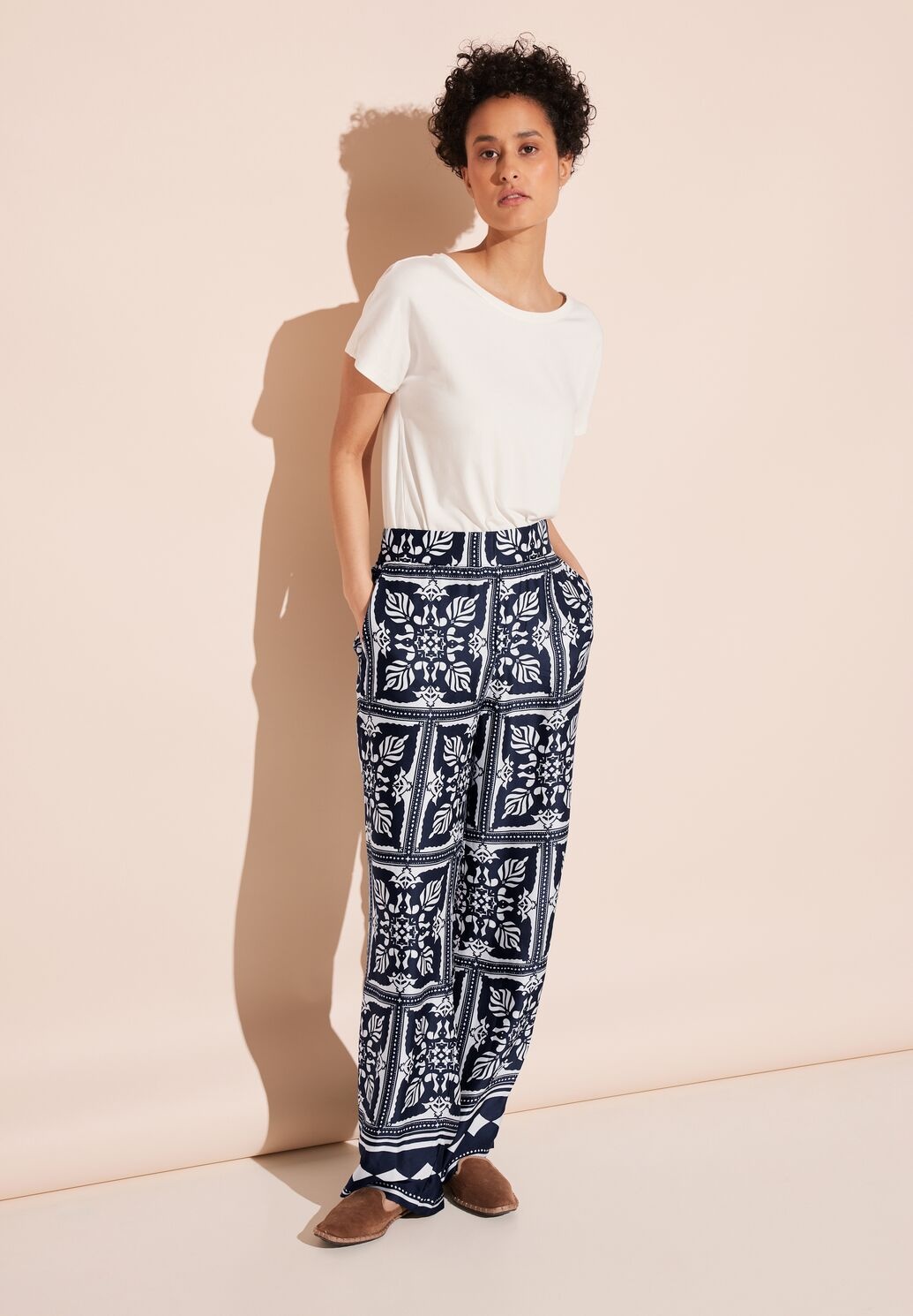 Street One Satijnen Broek met Print - Deep Blue