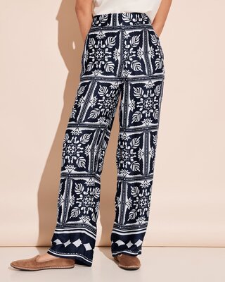 Street One Satin Print Hose - Deep Blue