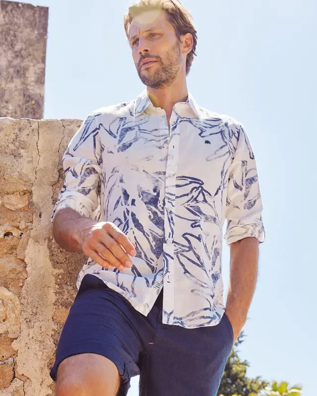 Lerros Linnenmix Overhemd Allover Print - White