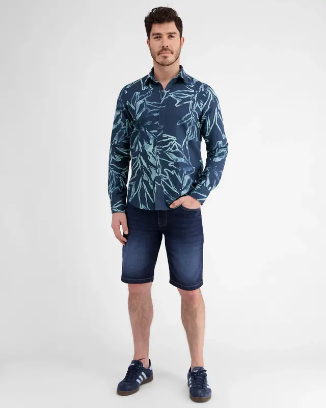 Lerros Linnenmix Overhemd Allover Print - Storm Blue