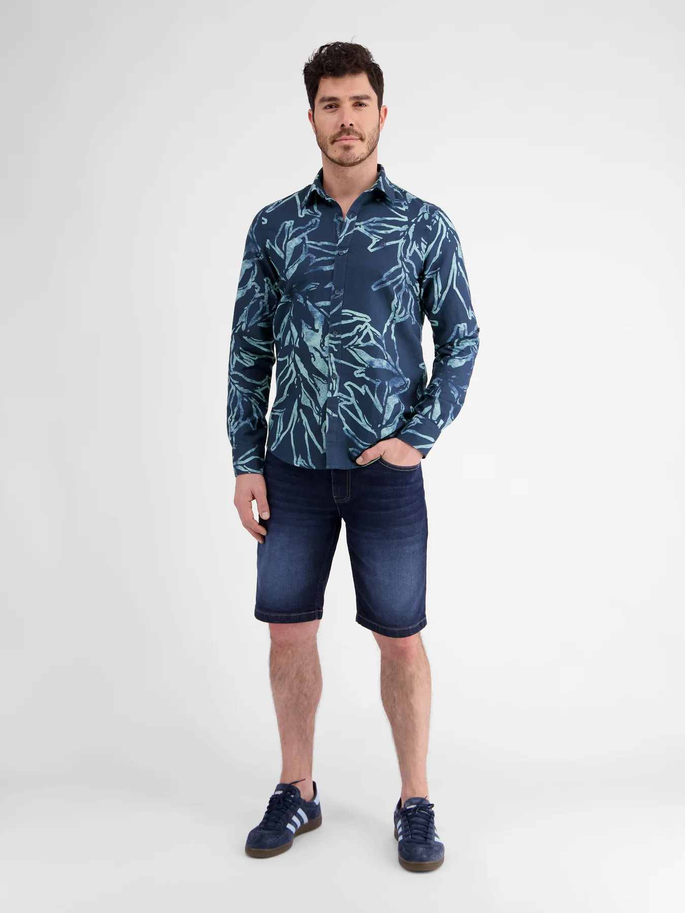 Lerros Linnenmix Overhemd Allover Print - Storm Blue