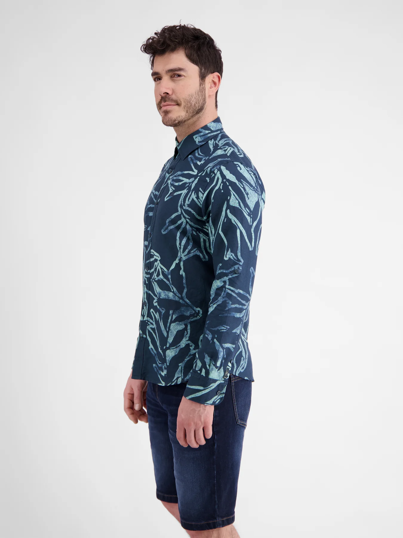 Lerros Leinenmix Hemd mit Print - Storm Blue