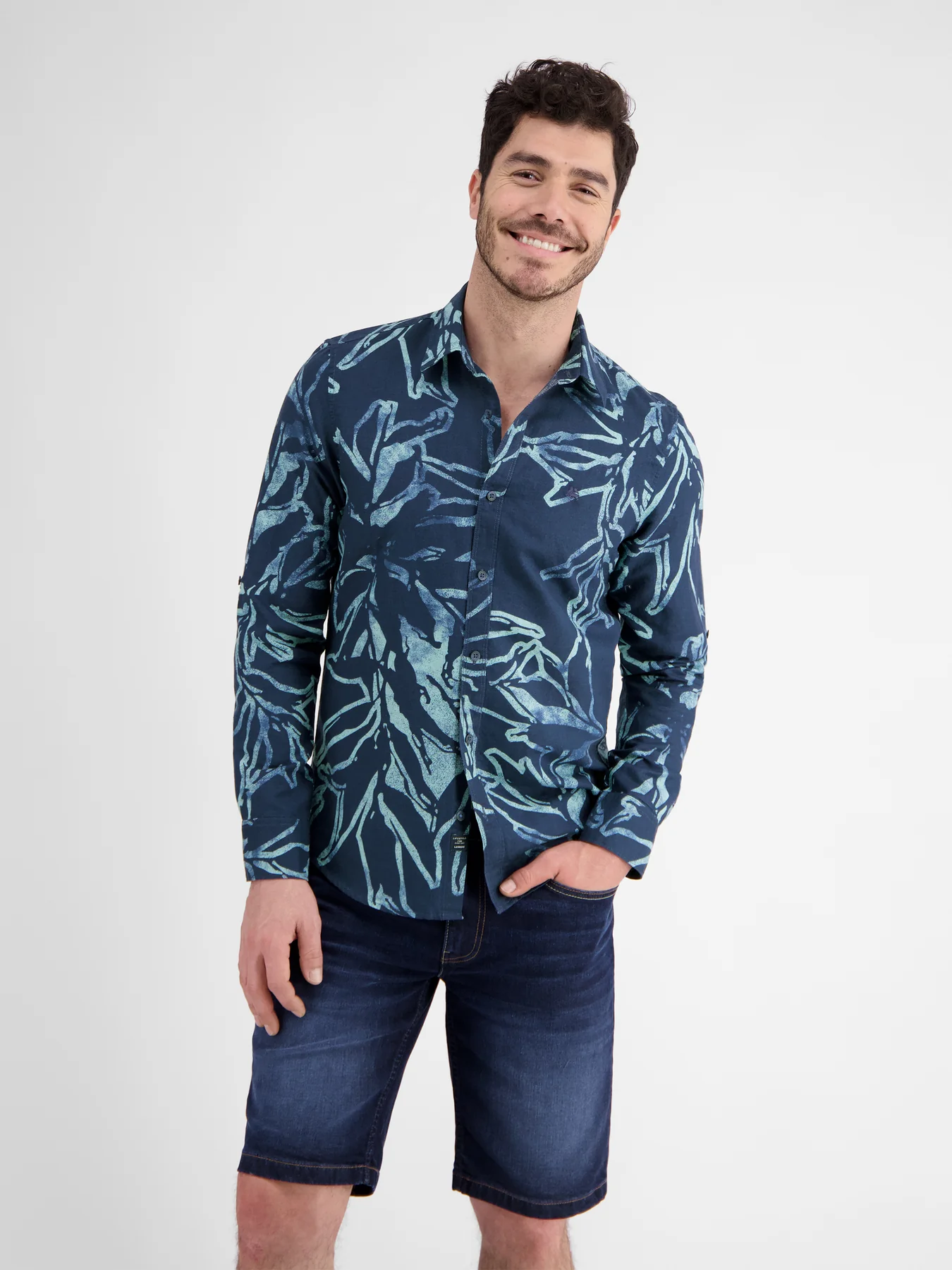 Lerros Leinenmix Hemd mit Print - Storm Blue