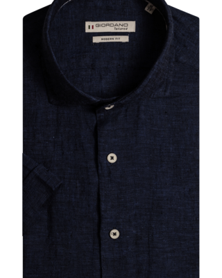 Giordano Korte Mouw Overhemd Linnenmix - Navy