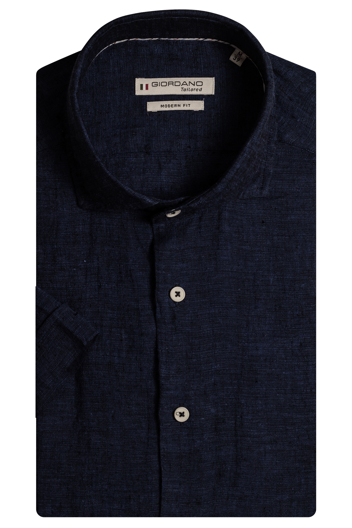 Giordano Korte Mouw Overhemd Linnenmix - Navy