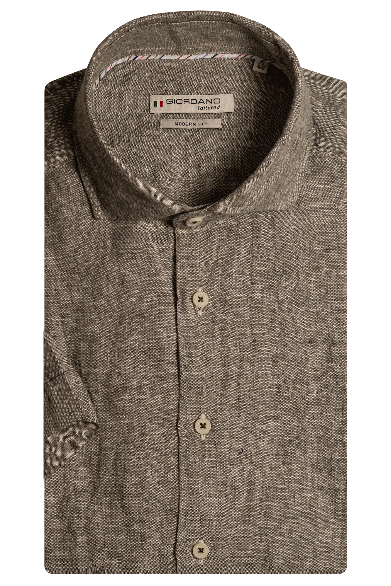 Giordano Kurzarm Hemd Leinenmix - Green