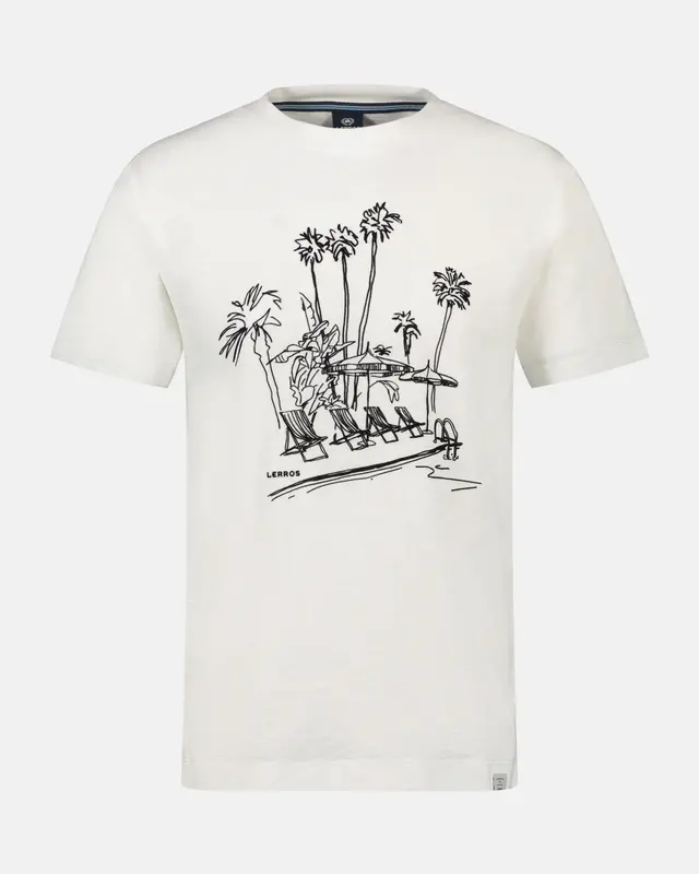 Lerros T-Shirt with Frontprint - Broken White