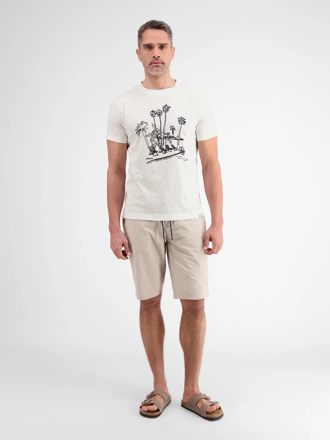 Lerros T-Shirt met Frontprint - Broken White