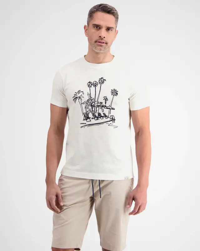 Lerros T-Shirt with Frontprint - Broken White