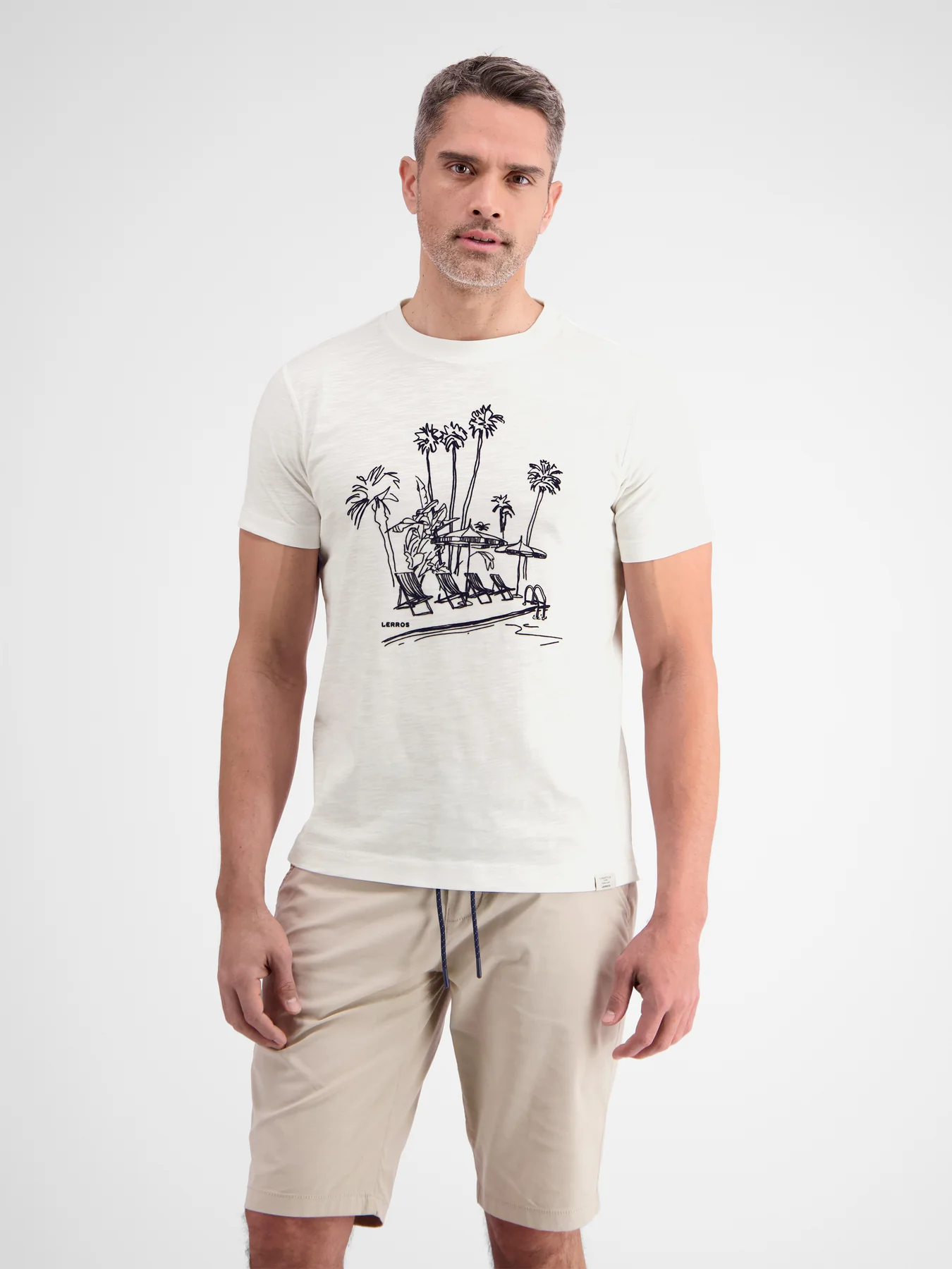 Lerros T-Shirt met Frontprint - Broken White