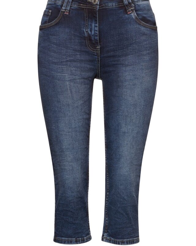 Cecil Slim Fit Capri Jeans Toronto - Mid Blue Used Wash