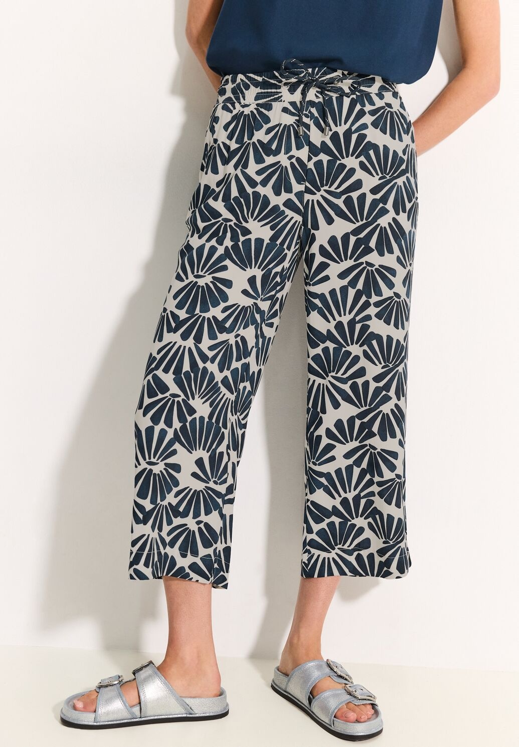 Cecil Viscose Print Pants Neele - Dark Petrol Blue