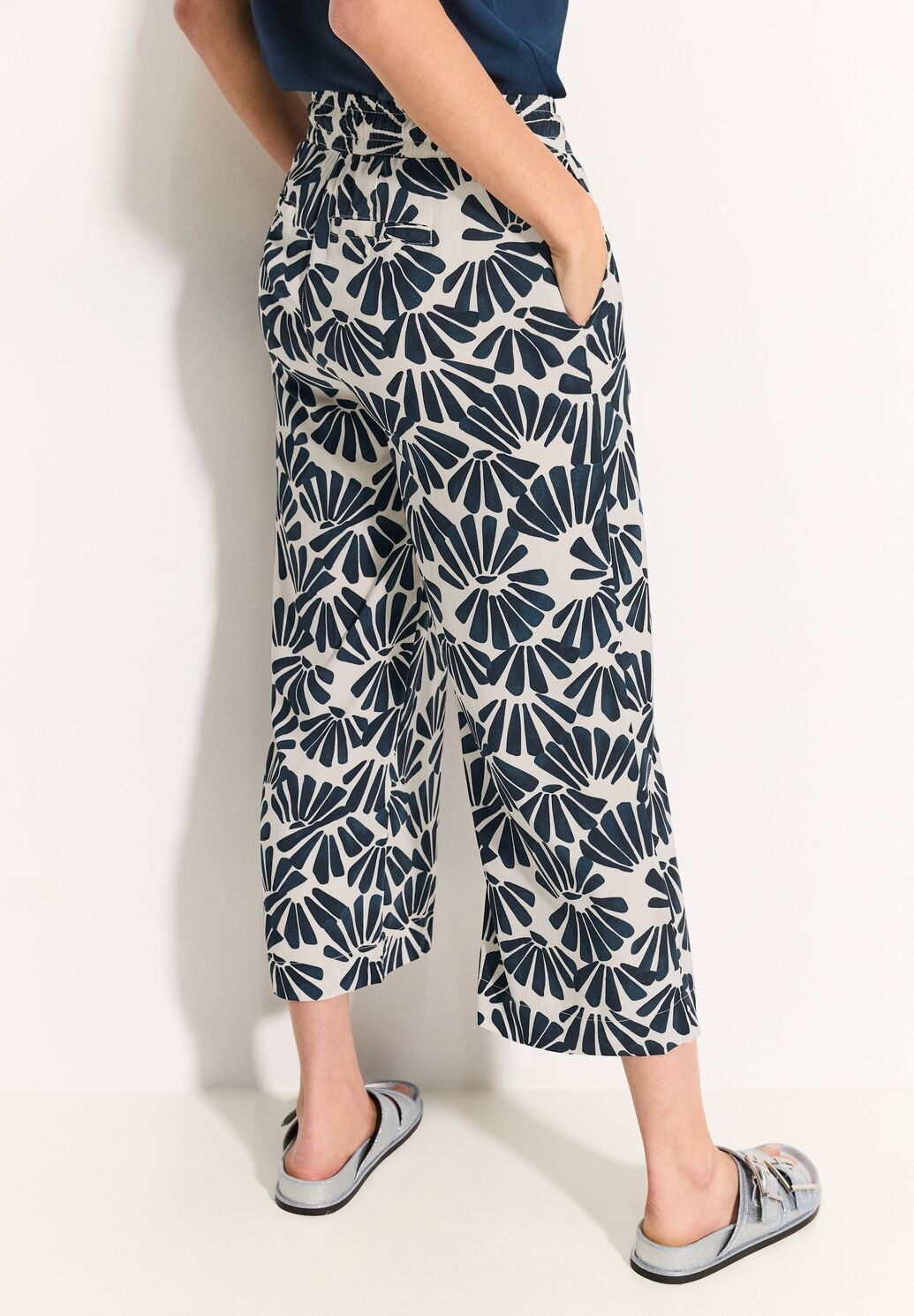 Cecil Viscose Print Pants Neele - Dark Petrol Blue