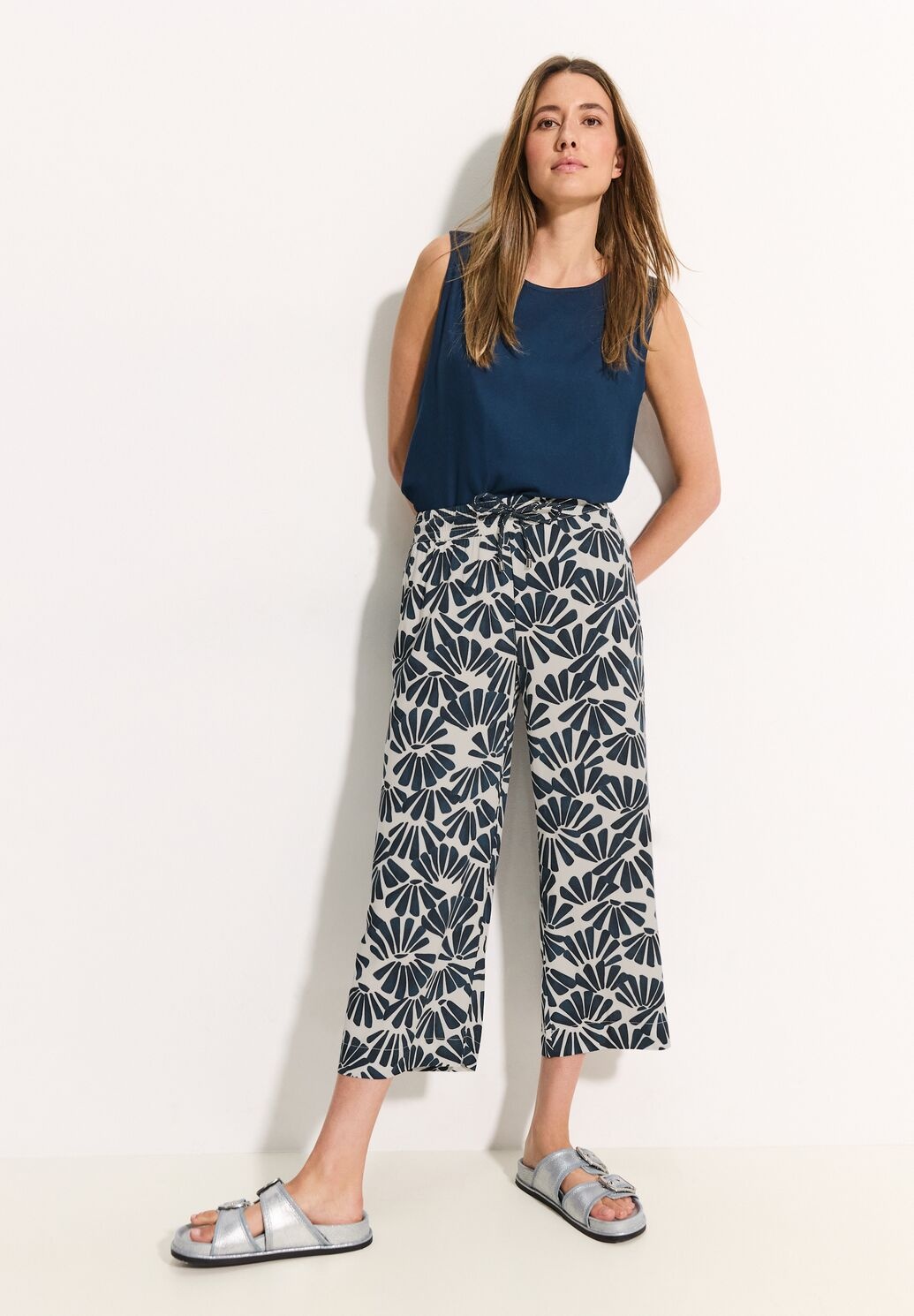 Cecil Viscose Print Pants Neele - Dark Petrol Blue