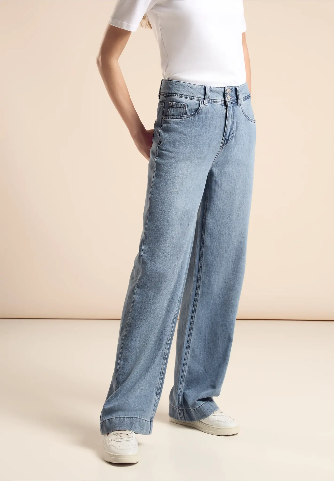 Street One Jeans with Wide Legs Light Blue Washed Cotton Blues