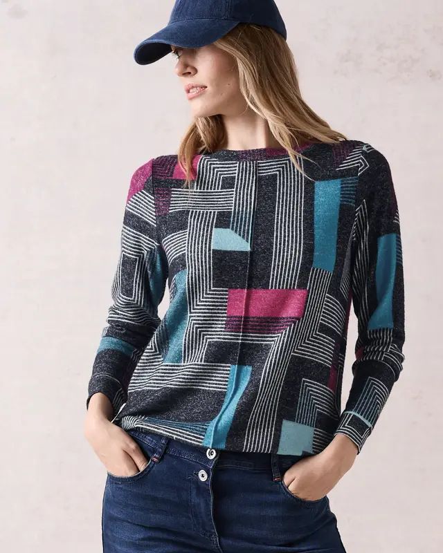 Cecil Fine Knit Pullover - Deep Petrol Melange