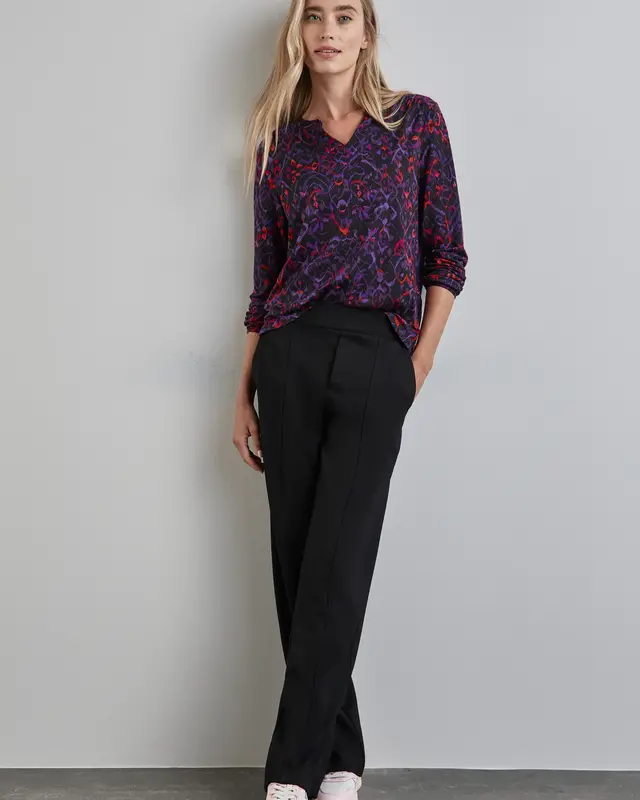 Street One Bedrukt Jersey Shirt - Black