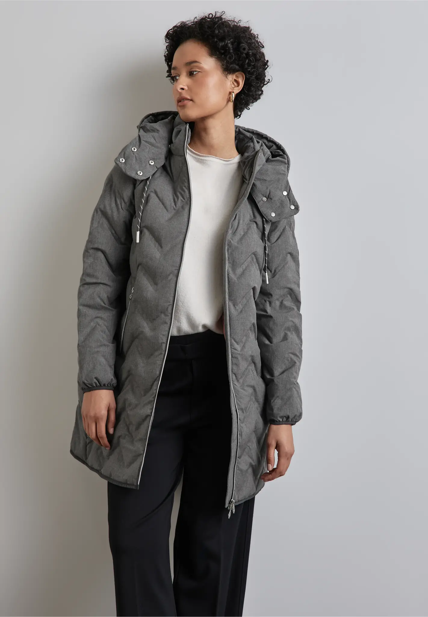 Street One Quilted Jacket - Frost Grey Melange | - Cotton Blues