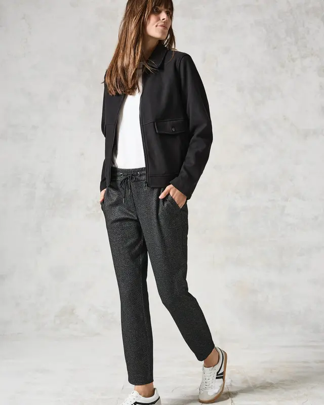 Cecil Hose in Herringbone Look Tracey - Deep Charcoal Grey