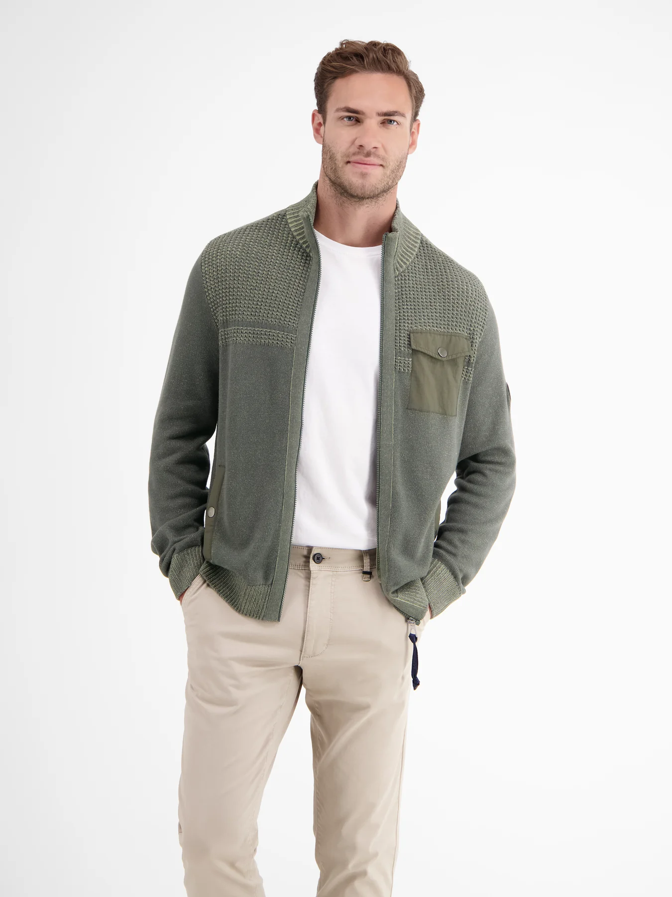 Lerros Strukturstrick Cardigan - Chilled Olive