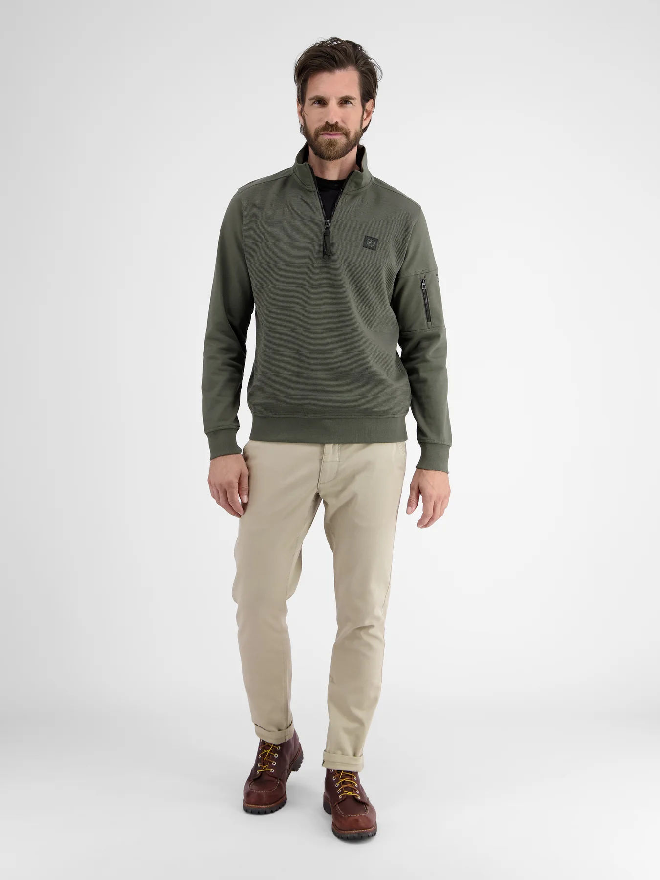 Lerros Sweatshirt met Troyer Kraag - Chilled Olive