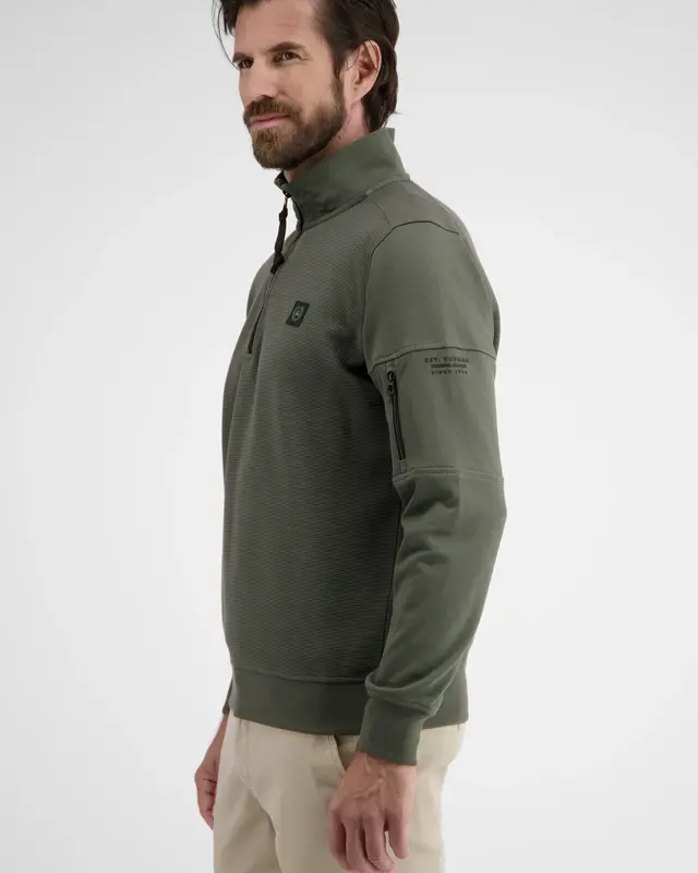 Lerros Sweatshirt met Troyer Kraag - Chilled Olive