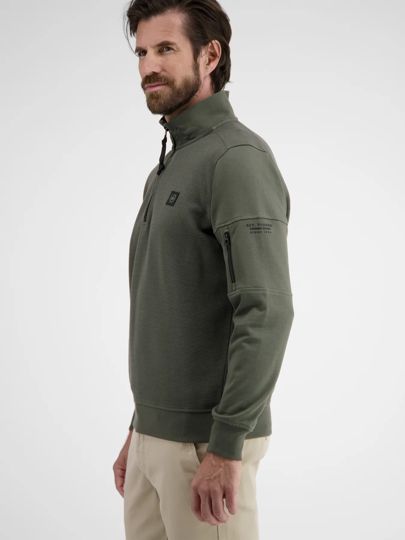 Lerros Sweatshirt met Troyer Kraag - Chilled Olive