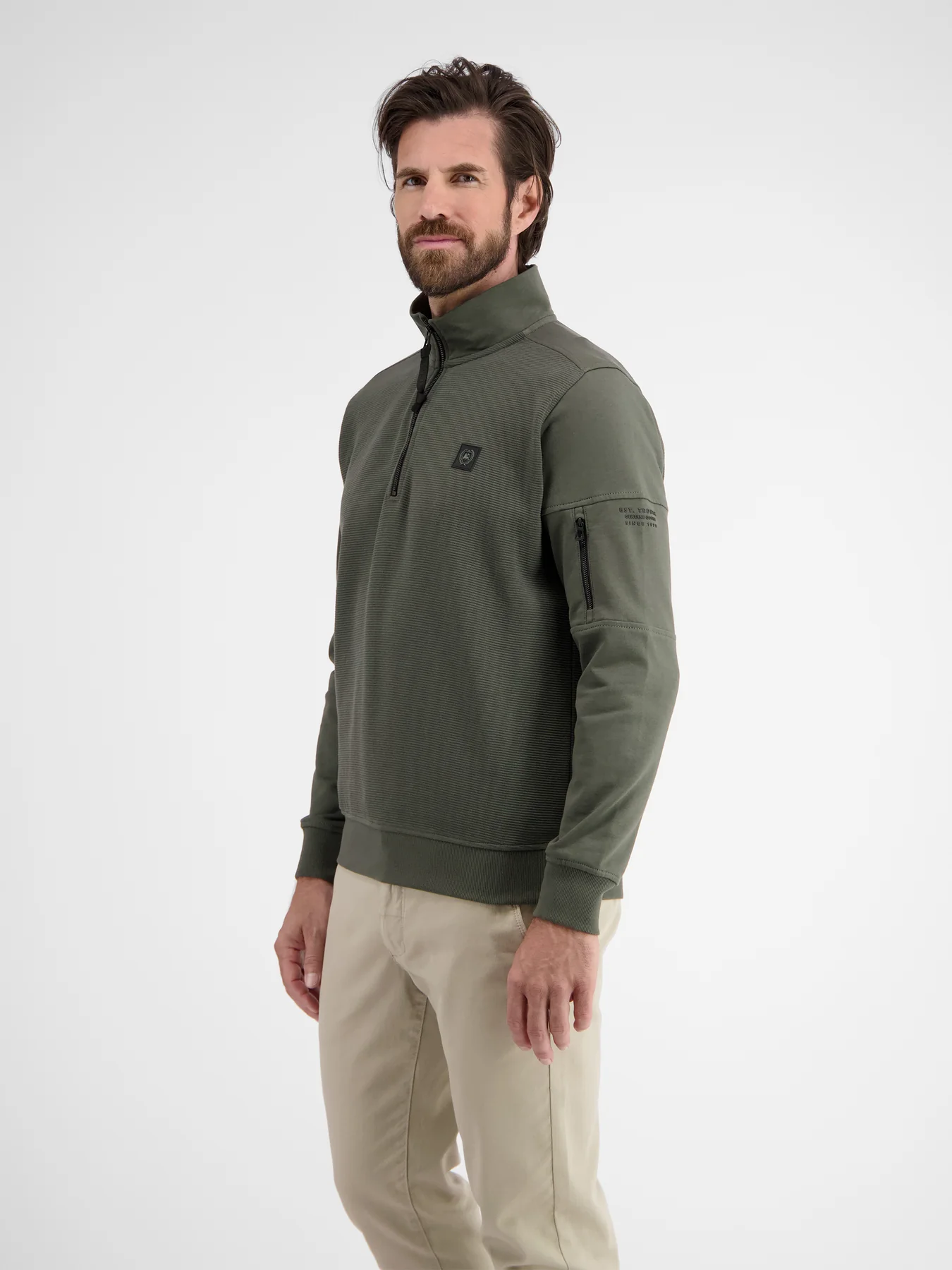 Lerros Sweatshirt met Troyer Kraag - Chilled Olive